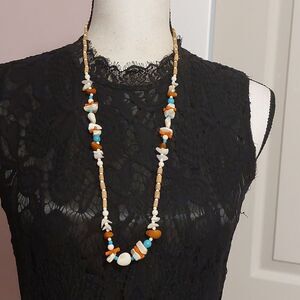 MOP Shell Bamboo Woods and Plastic Beads Mixed Media Necklace